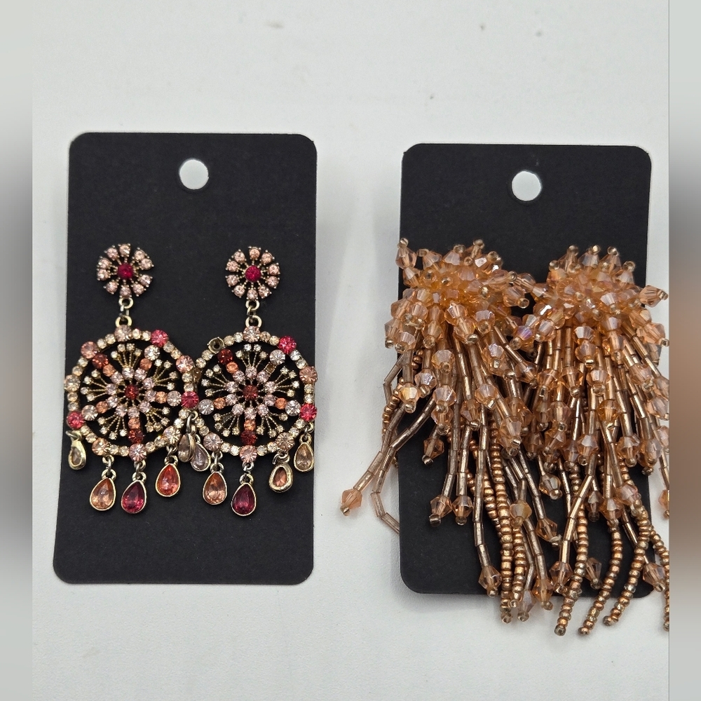 LOT of Statement Fashion Earrings Loft & Express Rose Gold Pink Beads Rhinestone